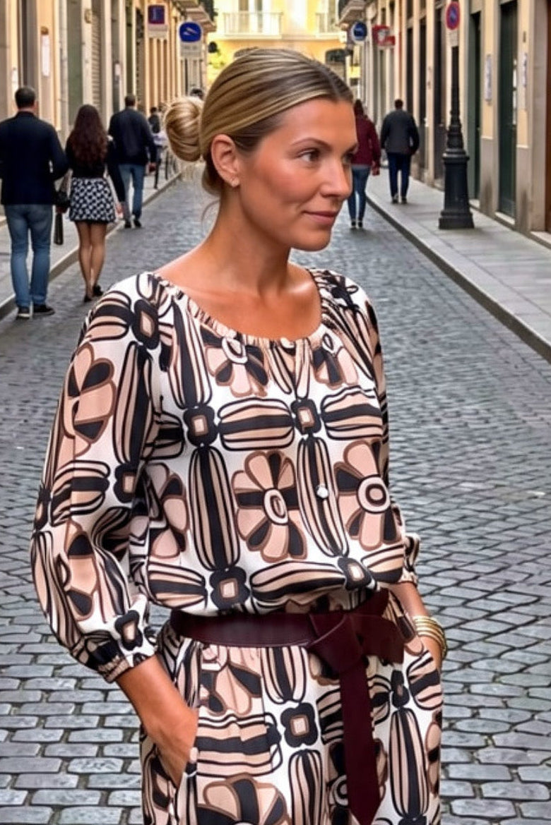 Blusa Claudia de algodón voile con estampado otoñal