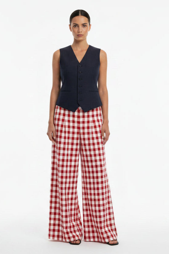 Pantalón Gaia vichy rojo y blanco seersucker pernera ancha – MEASUNT